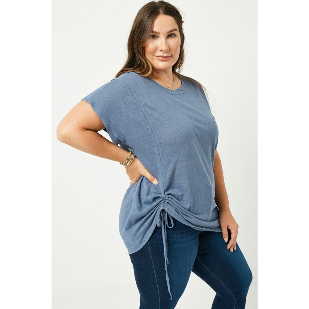 HAYDEN STEPHANIE Blue Side Drawstring Dolman Short Sleeve Top 3XL
